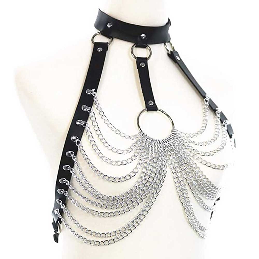 Zac's Alter Ego - PU Choker & Chain Harness - Schwarz